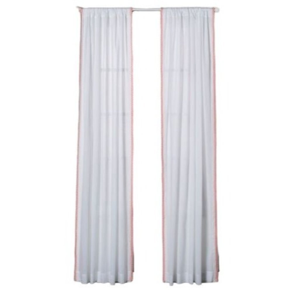 Pillowfort Daydream White w/Pink Pom Poms Sheer Curtains 95" H x 42" W SET OF 2